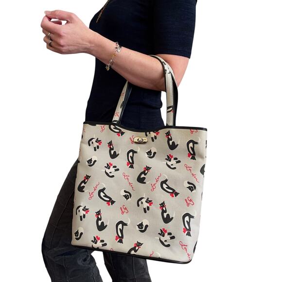 Y2K Vintage Lulu Guinness London Siamese Cat Gray Structured Tote Bag - Picture 9 of 9